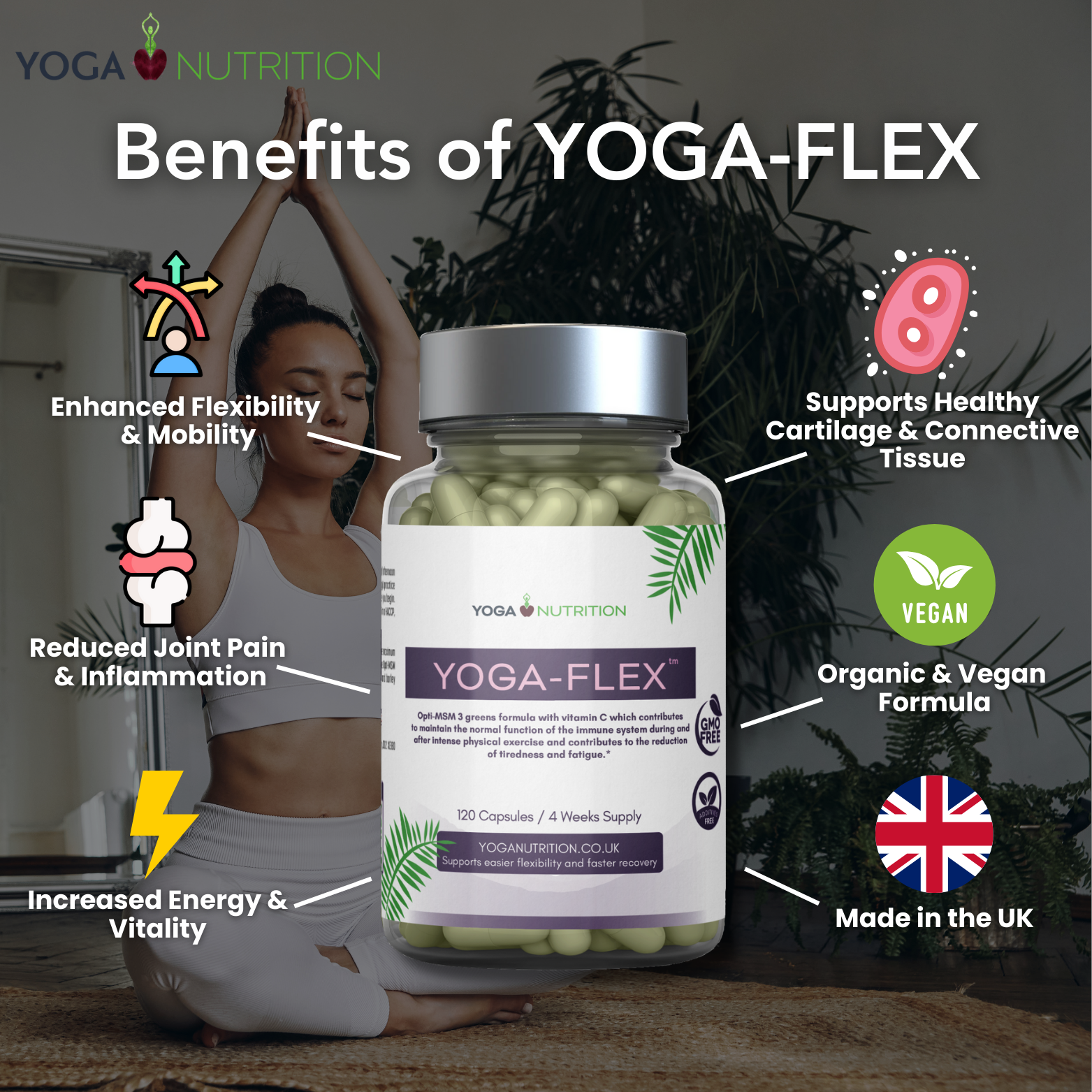 Yoga-Flex by Yoga Nutrition, vegan supplements for joint health and flexibility benefits.