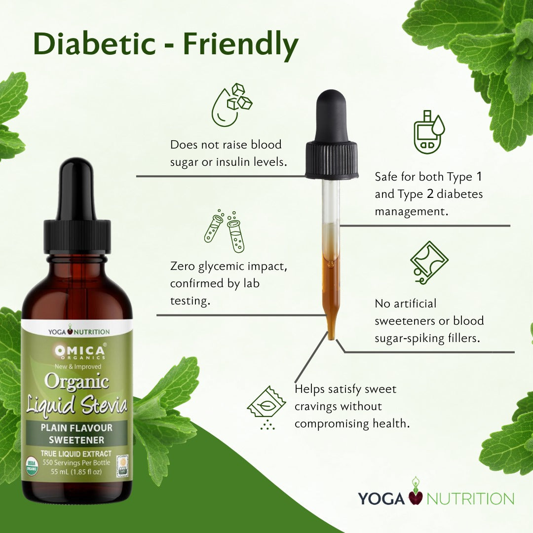 Omica Organic Liquid Stevia Sweetener Drops - Plain - Zero Calories by Yoga Nutrition