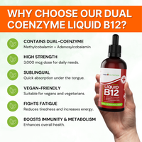 Liquid vitamin B12 supplement for addressing B12 deficiency effectively and conveniently.