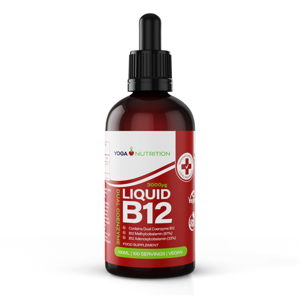 Liquid B12 supplement displayed in a bottle, aimed at improving energy and supporting health effectively.