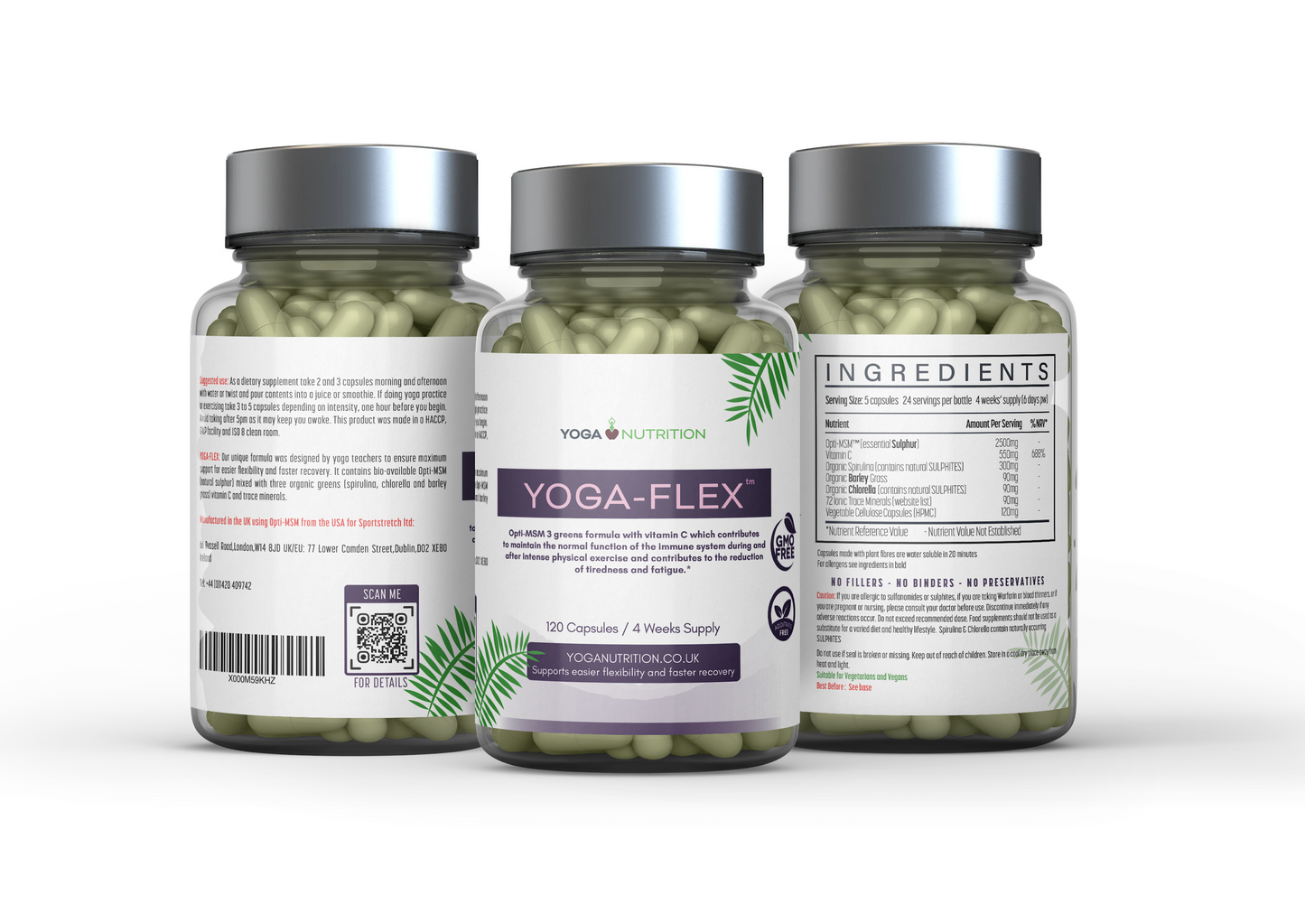 Yoga-Flex MSM supplement for vegetarians by Yoga Nutrition, supports joint and muscle health.