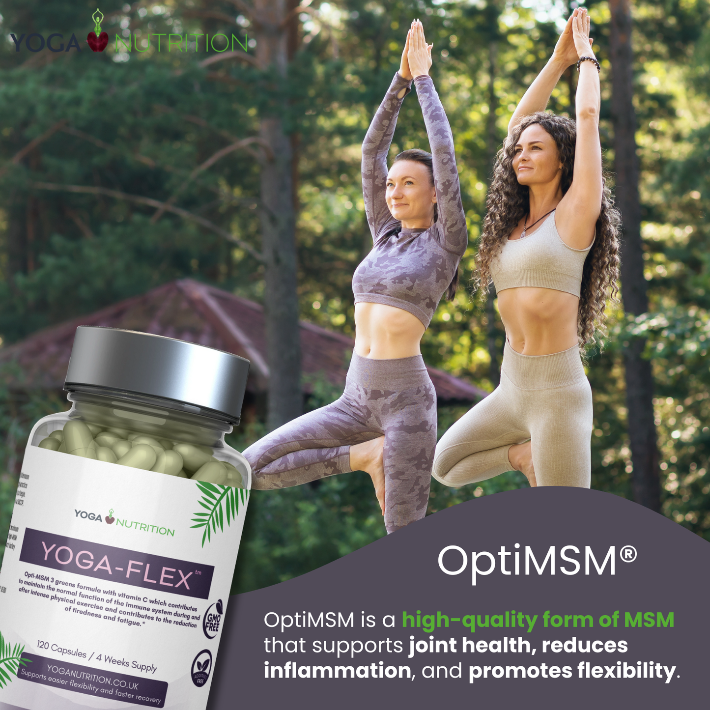 Yoga Nutrition Yoga-Flex MSM supplement for vegans with OptiMSM for joint health.